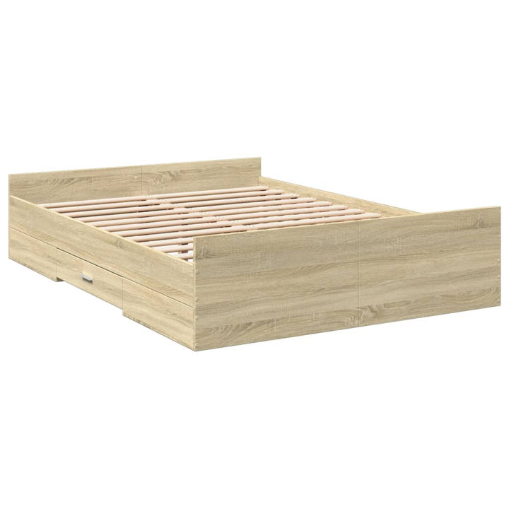 sengeramme med skuffer 120x190 cm konstrueret træ sonoma-eg