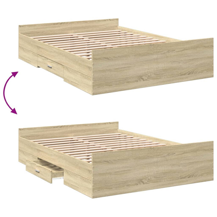 sengeramme med skuffer 120x190 cm konstrueret træ sonoma-eg