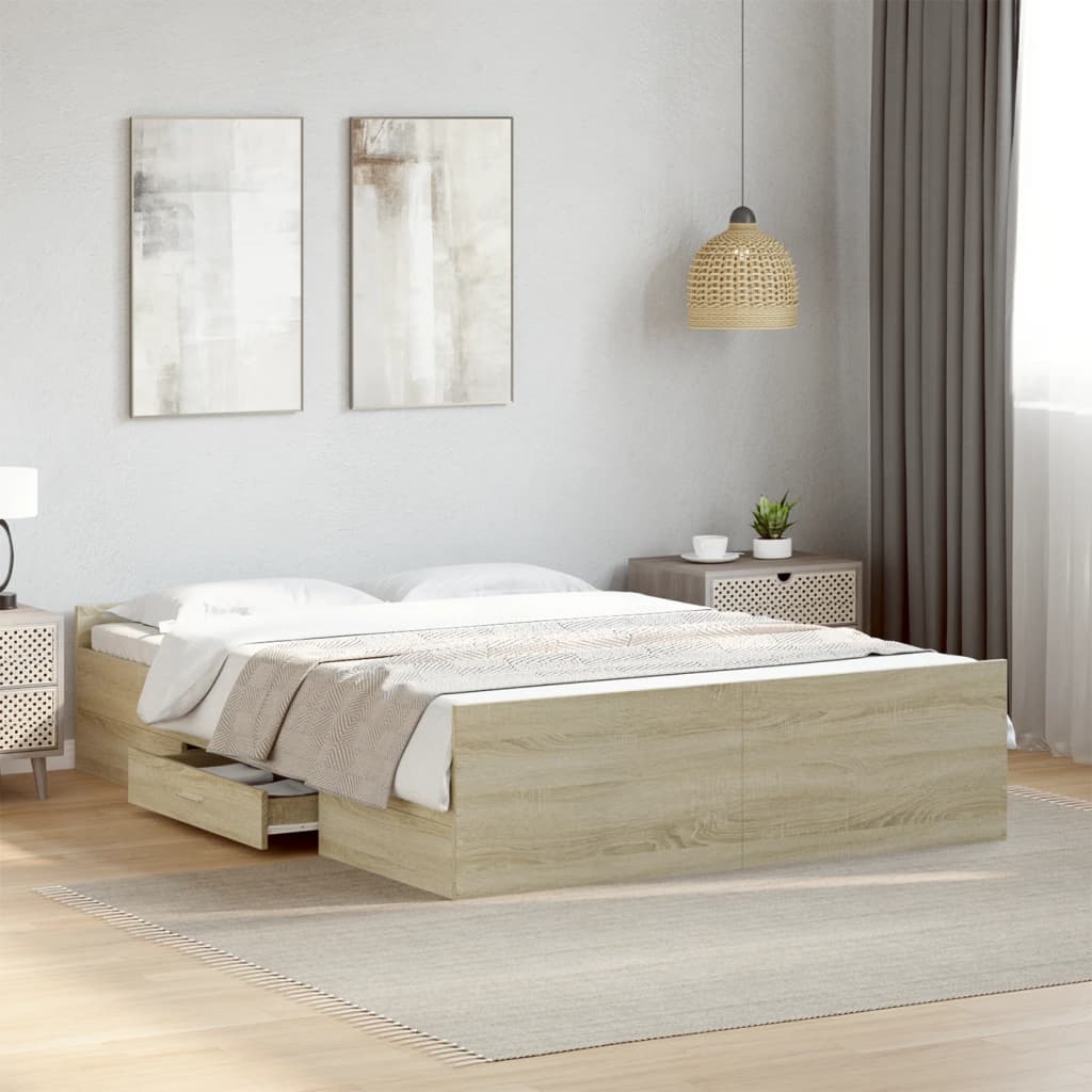 sengeramme med skuffer 120x190 cm konstrueret træ sonoma-eg