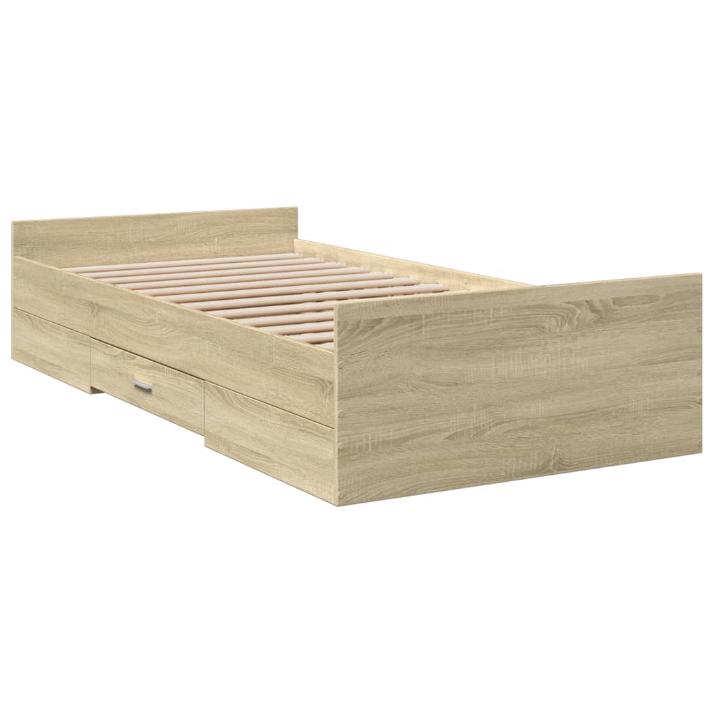 sengeramme med skuffer 100x200 cm konstrueret træ sonoma-eg