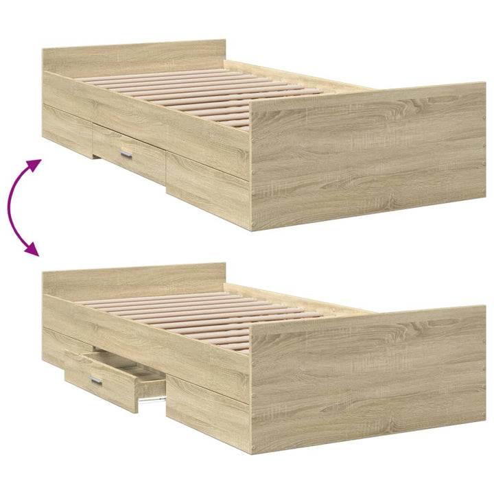 sengeramme med skuffer 100x200 cm konstrueret træ sonoma-eg