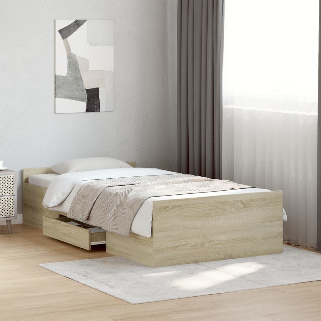 sengeramme med skuffer 100x200 cm konstrueret træ sonoma-eg