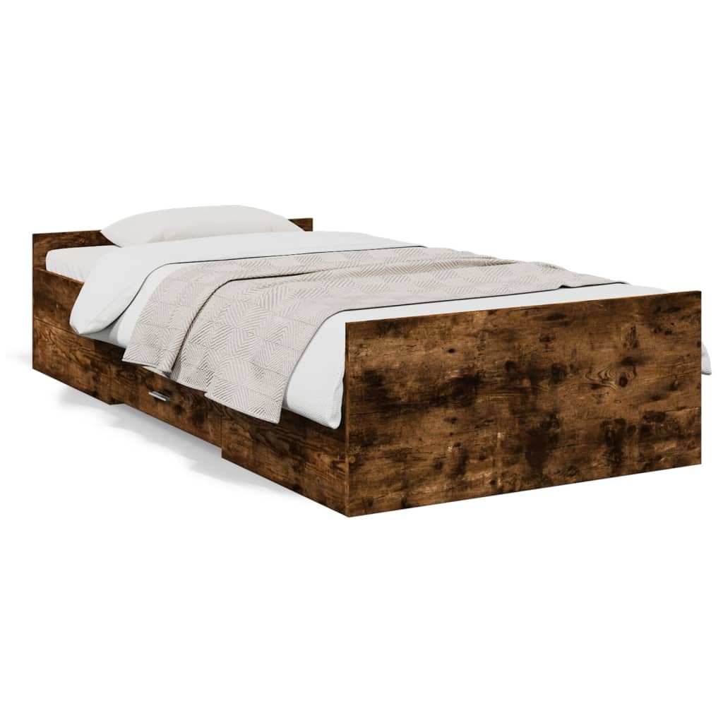 sengeramme med skuffer 100x200 cm konstrueret træ røget eg