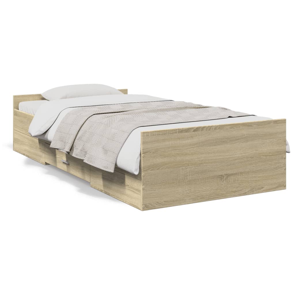 sengeramme med skuffer 90x200 cm konstrueret træ sonoma-eg