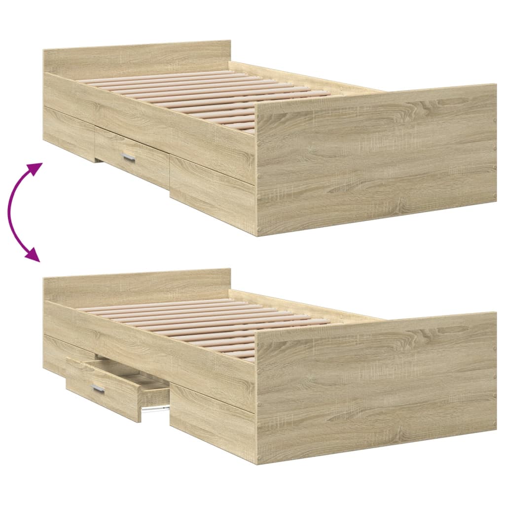 sengeramme med skuffer 90x200 cm konstrueret træ sonoma-eg