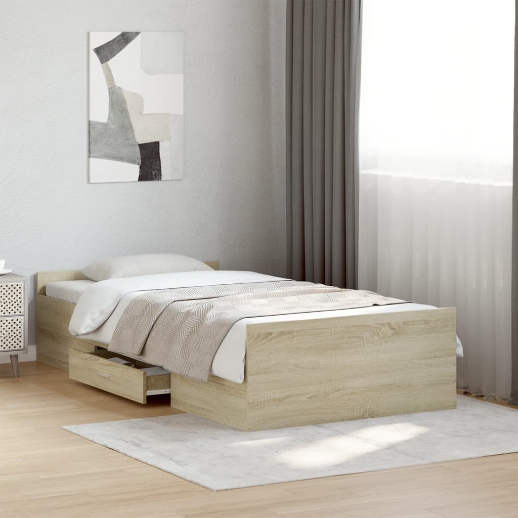sengeramme med skuffer 90x200 cm konstrueret træ sonoma-eg