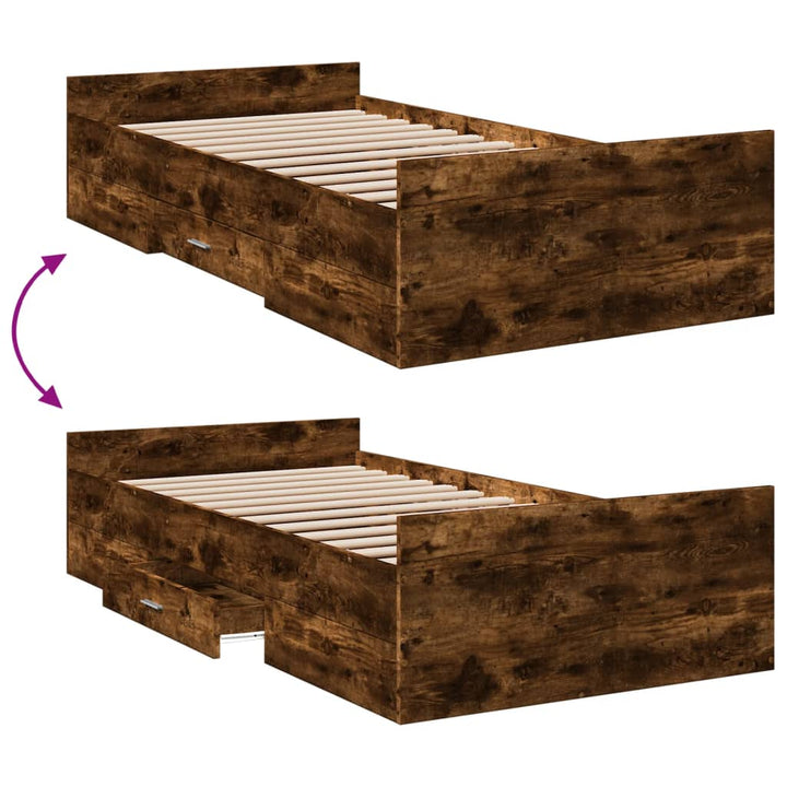 sengeramme med skuffer 90x190 cm konstrueret træ røget eg