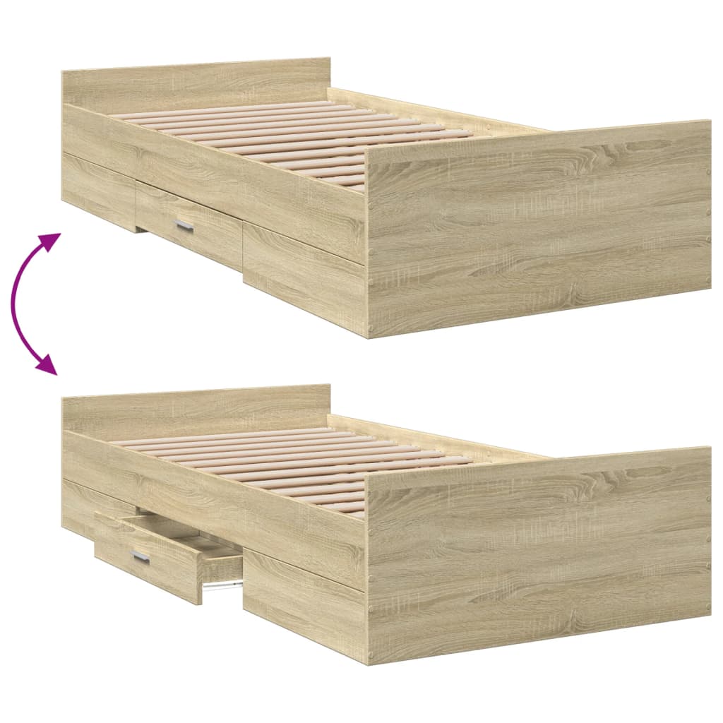 sengeramme med skuffer 75x190 cm konstrueret træ sonoma-eg