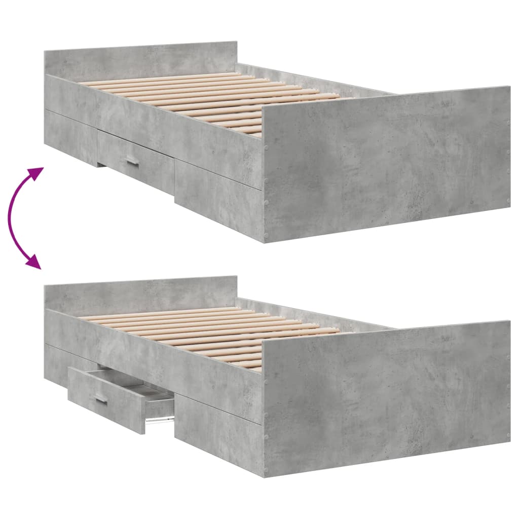 sengeramme med skuffer 75x190 cm konstrueret træ betongrå