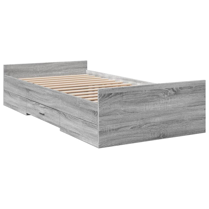 sengeramme med skuffer 75x190 cm konstrueret træ grå sonoma-eg