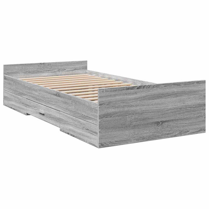 sengeramme med skuffer 75x190 cm konstrueret træ grå sonoma-eg