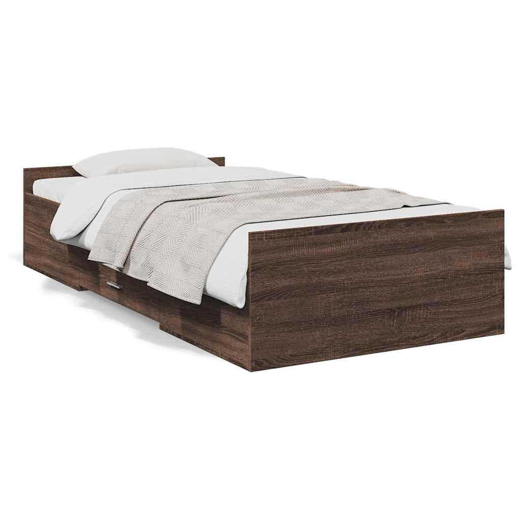 sengeramme med skuffer 75x190 cm konstrueret træ brunt egetræ