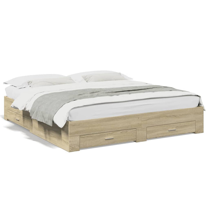 sengeramme med skuffer 200x200 cm konstrueret træ sonoma-eg