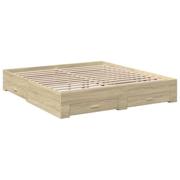 sengeramme med skuffer 200x200 cm konstrueret træ sonoma-eg