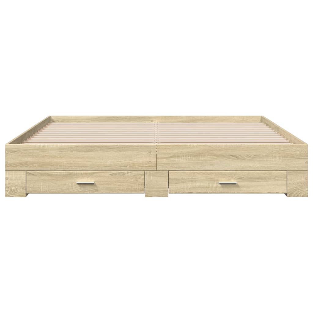 sengeramme med skuffer 200x200 cm konstrueret træ sonoma-eg