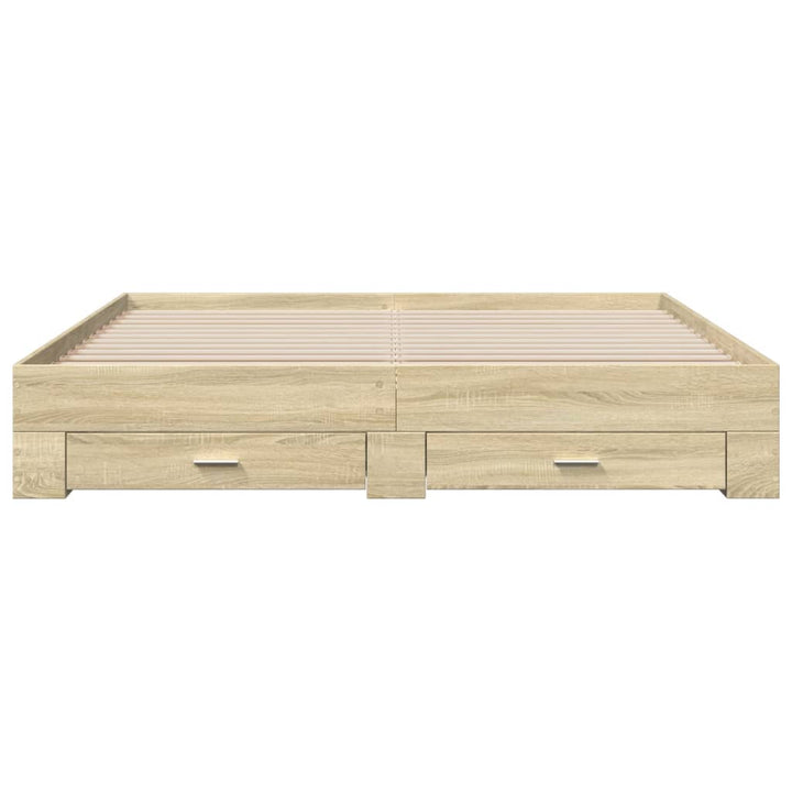 sengeramme med skuffer 200x200 cm konstrueret træ sonoma-eg