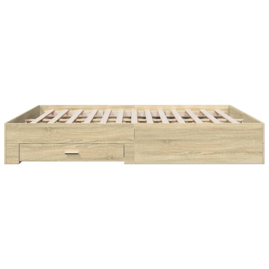 sengeramme med skuffer 200x200 cm konstrueret træ sonoma-eg