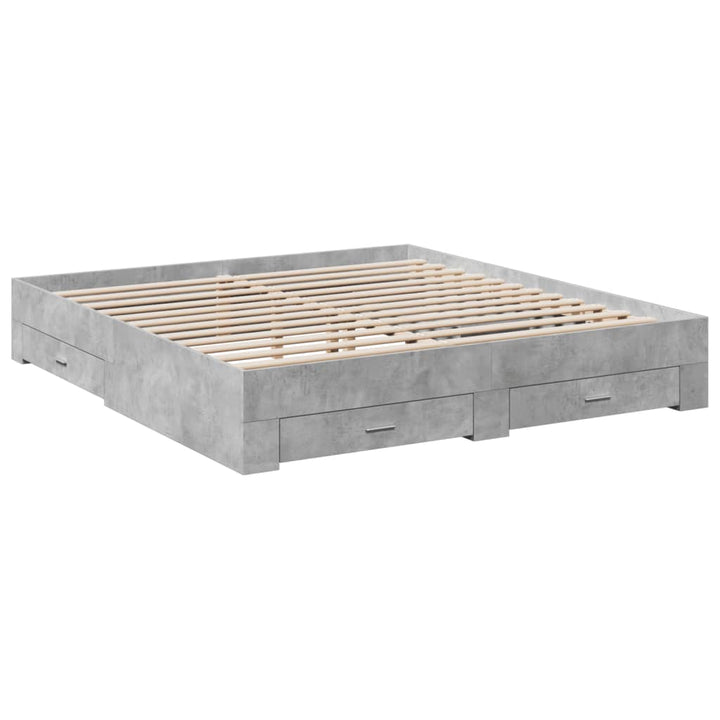 sengeramme med skuffer 200x200 cm konstrueret træ betongrå
