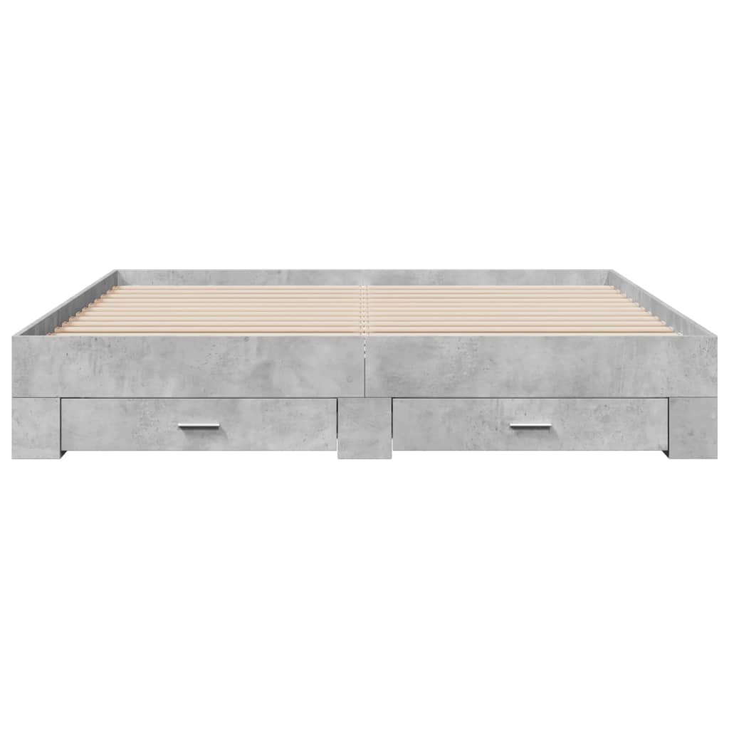 sengeramme med skuffer 200x200 cm konstrueret træ betongrå