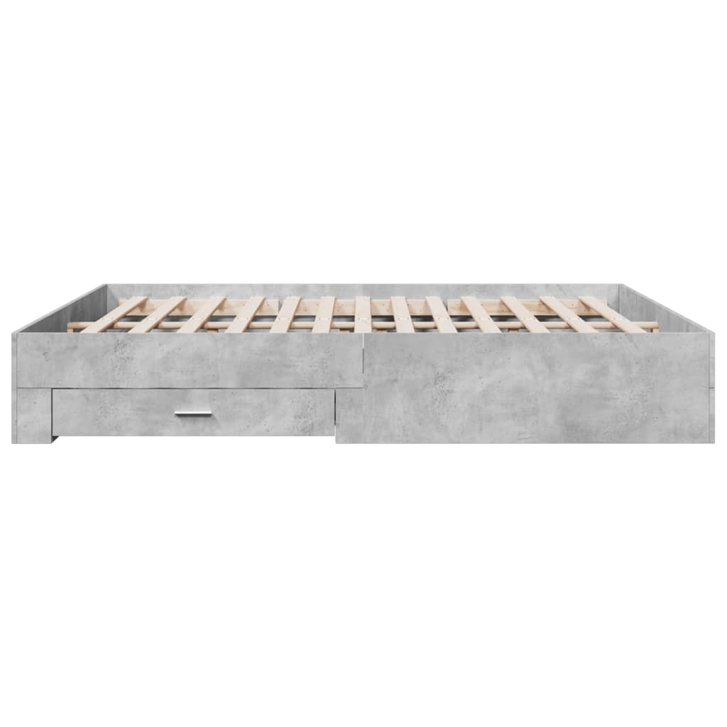 sengeramme med skuffer 200x200 cm konstrueret træ betongrå
