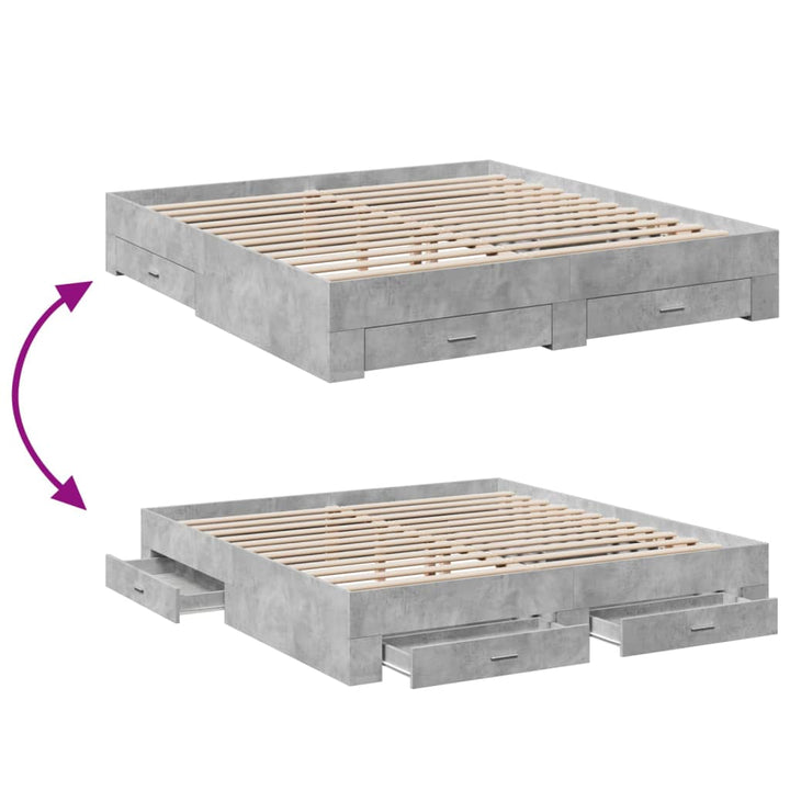 sengeramme med skuffer 200x200 cm konstrueret træ betongrå