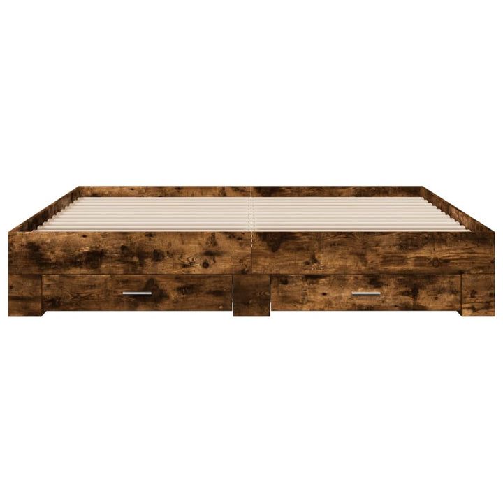 sengeramme med skuffer 200x200 cm konstrueret træ røget eg