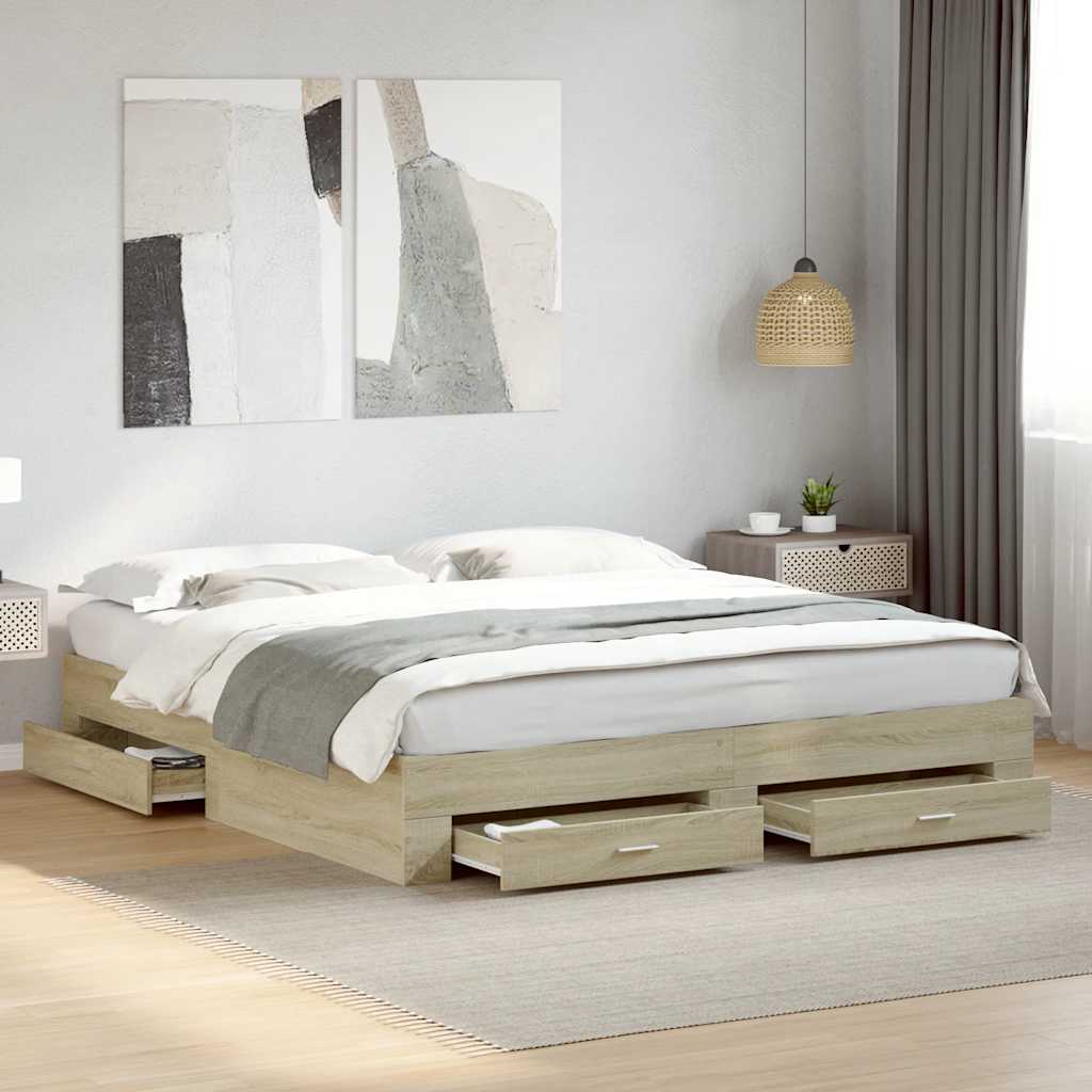 sengeramme med skuffer 180x200 cm konstrueret træ sonoma-eg
