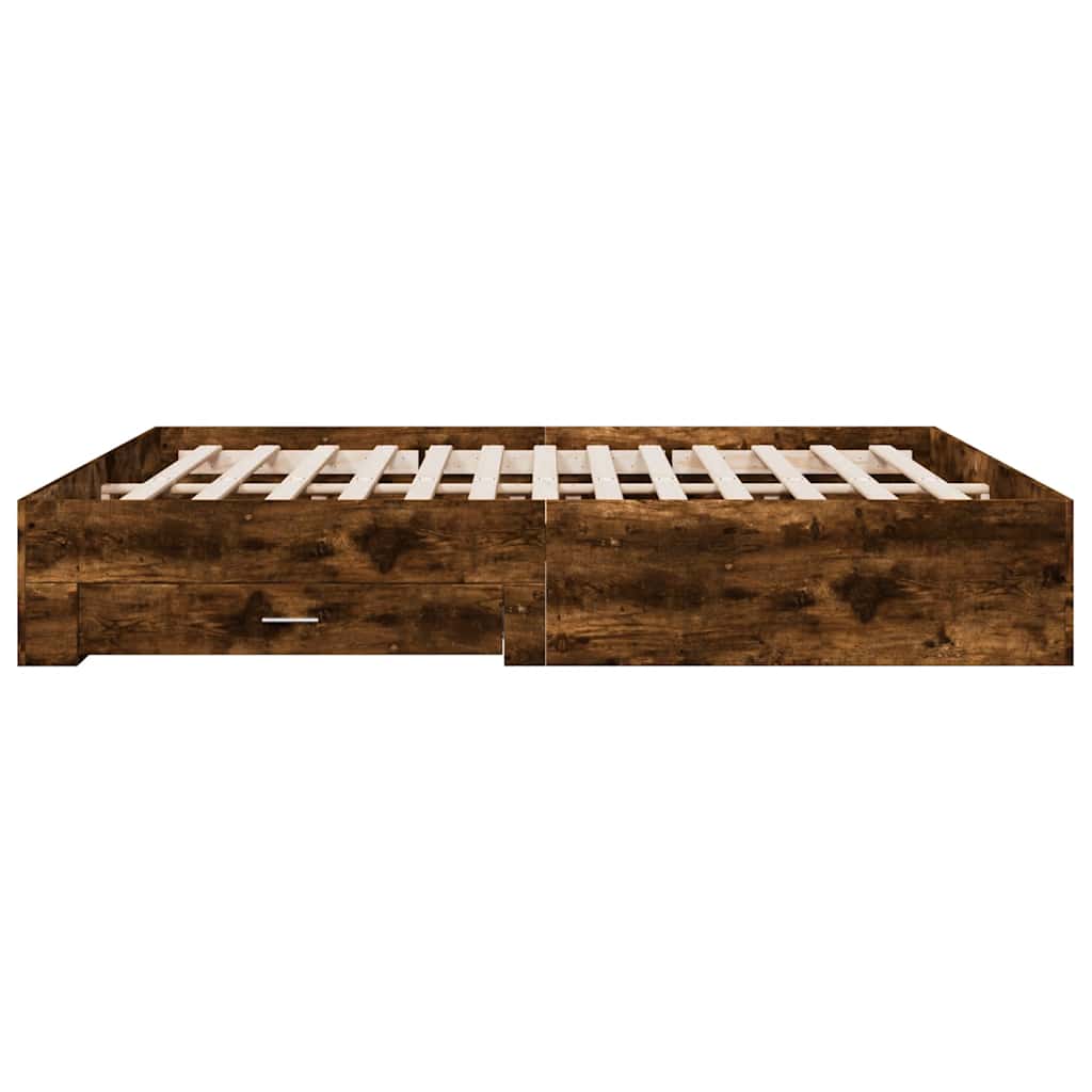 sengeramme med skuffer 180x200 cm konstrueret træ røget eg
