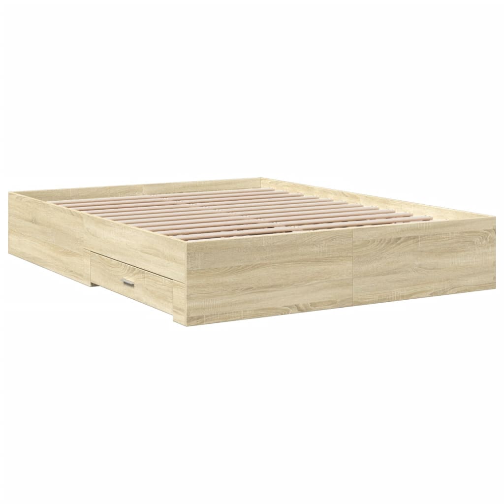 sengeramme med skuffer 160x200 cm konstrueret træ sonoma-eg