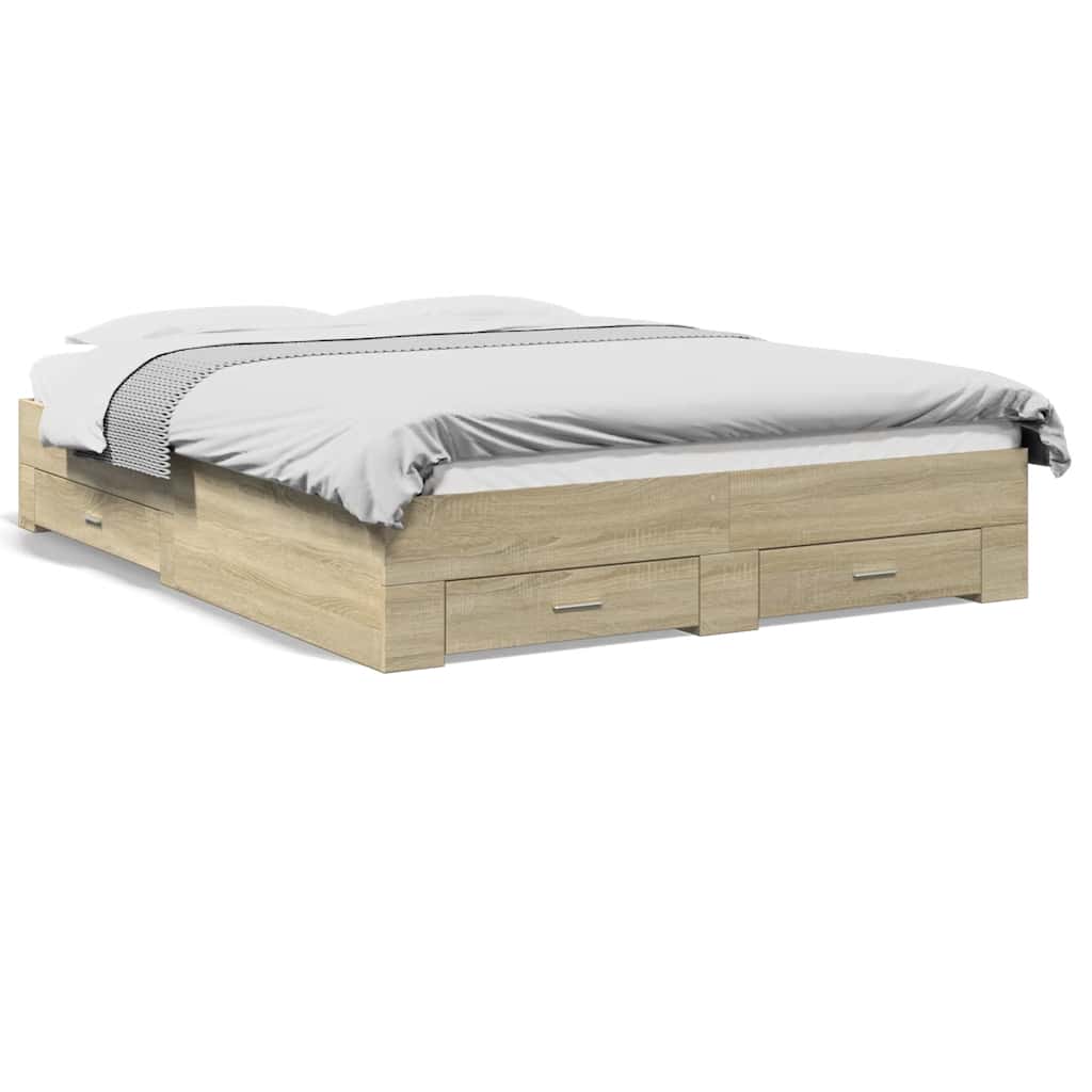sengeramme med skuffer 150x200 cm konstrueret træ sonoma-eg