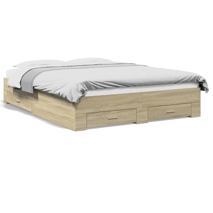 sengeramme med skuffer 150x200 cm konstrueret træ sonoma-eg