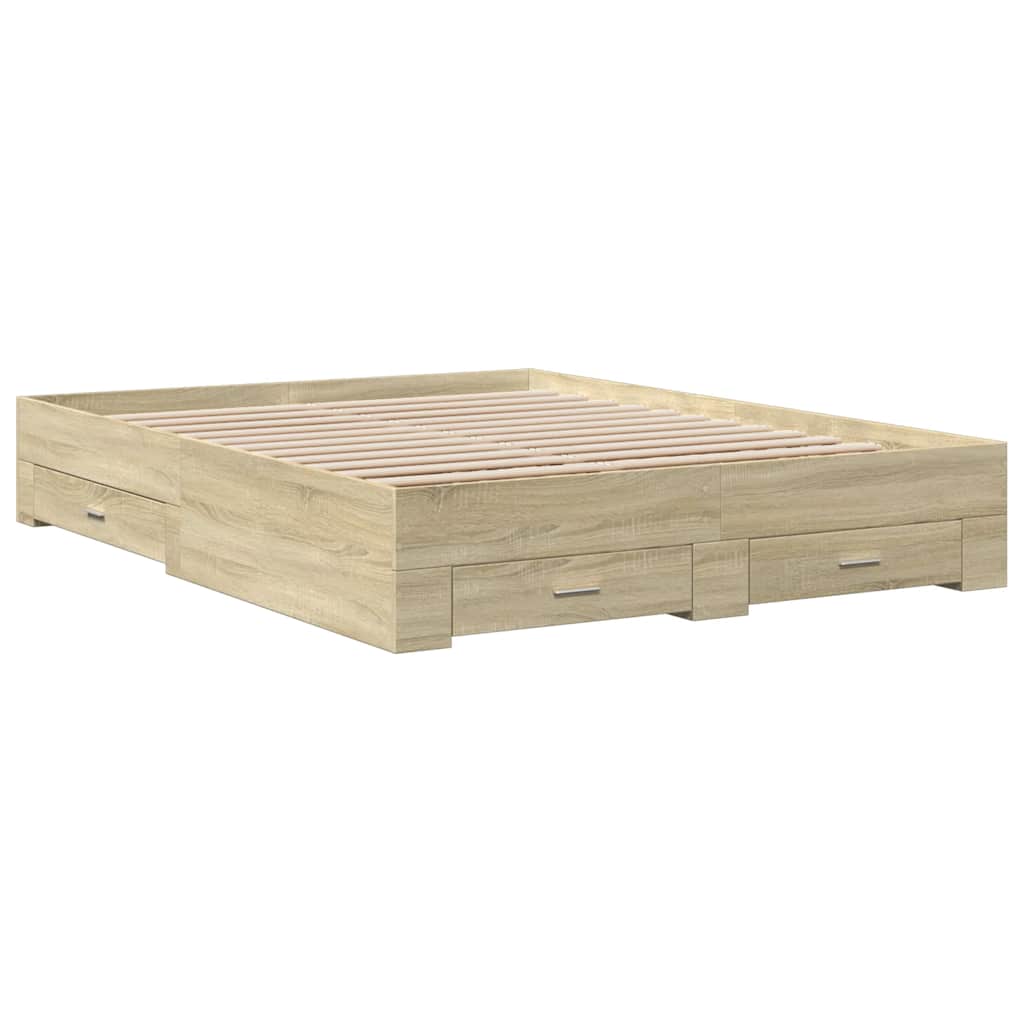 sengeramme med skuffer 150x200 cm konstrueret træ sonoma-eg