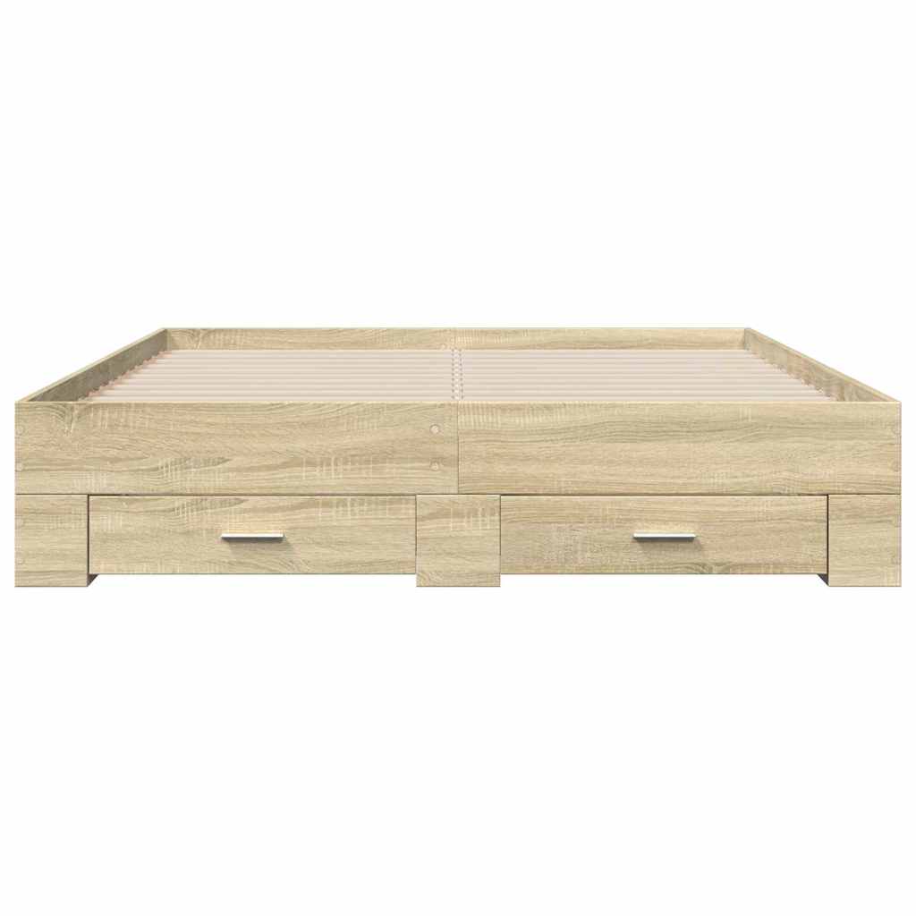 sengeramme med skuffer 150x200 cm konstrueret træ sonoma-eg