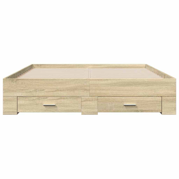 sengeramme med skuffer 150x200 cm konstrueret træ sonoma-eg