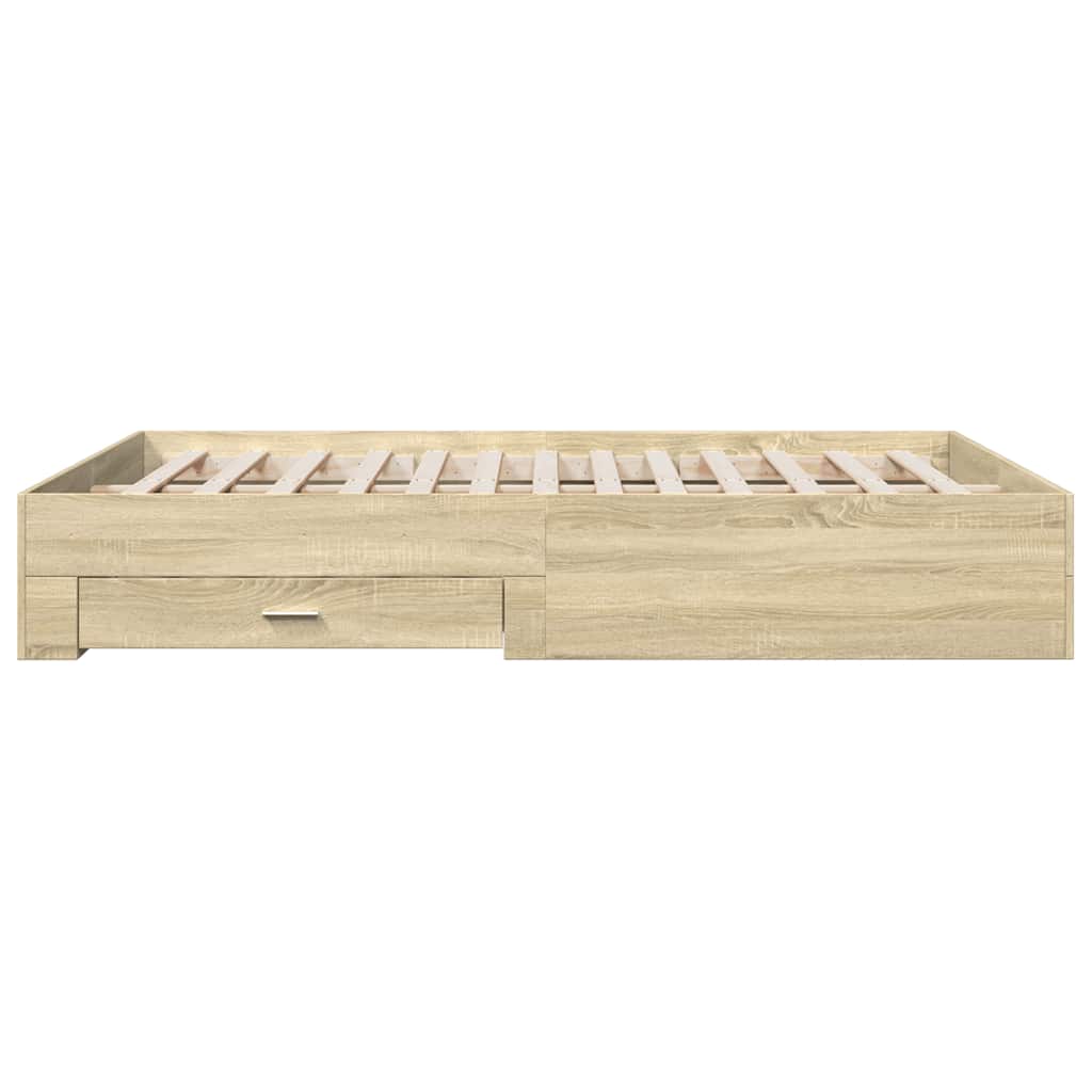 sengeramme med skuffer 150x200 cm konstrueret træ sonoma-eg