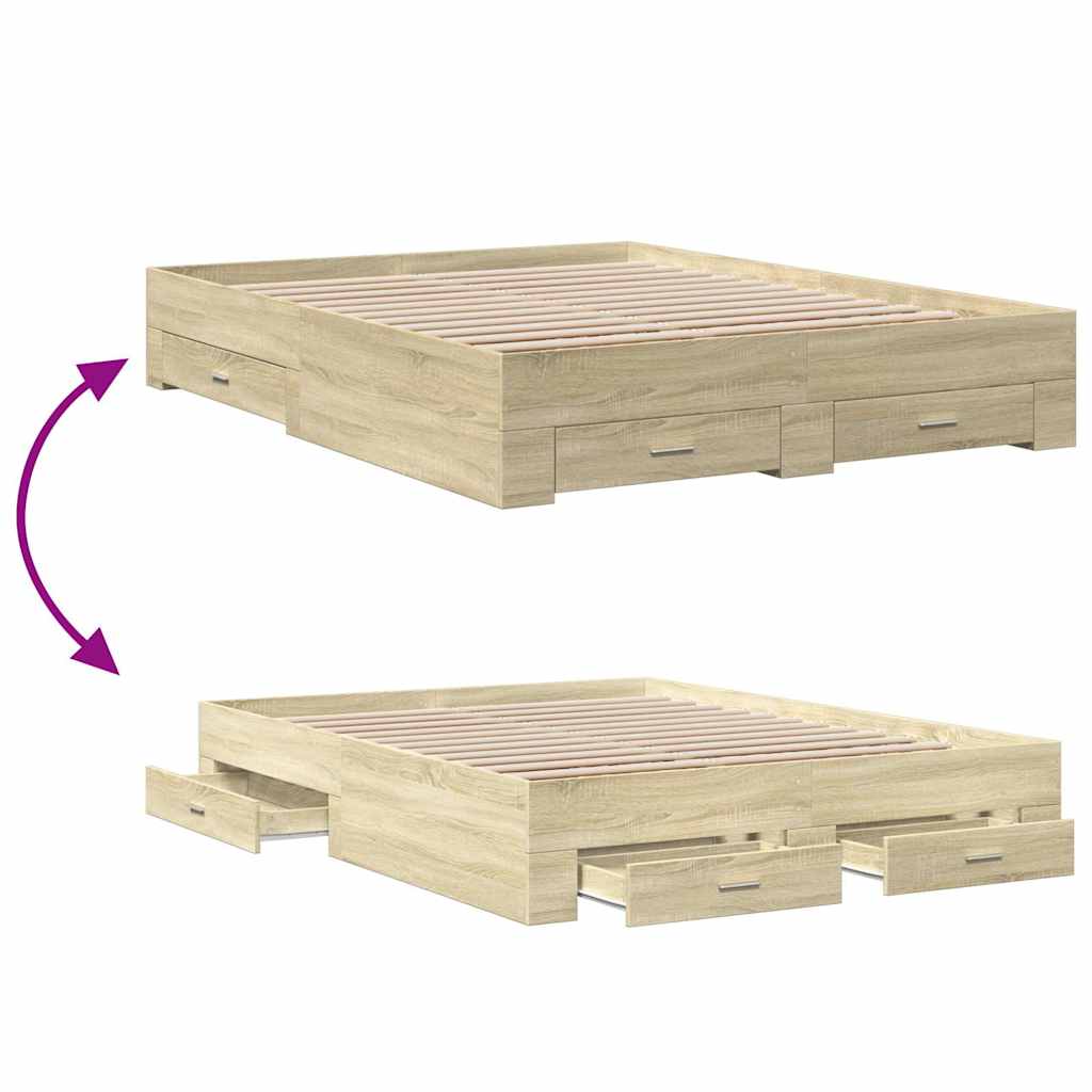 sengeramme med skuffer 150x200 cm konstrueret træ sonoma-eg