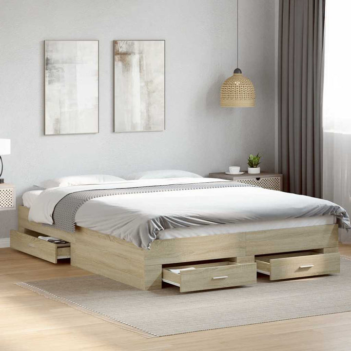 sengeramme med skuffer 150x200 cm konstrueret træ sonoma-eg