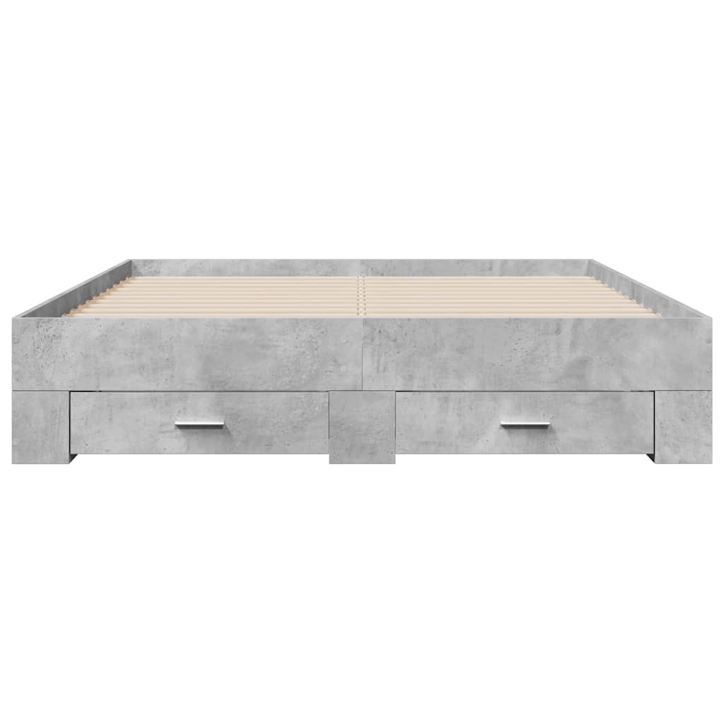 sengeramme med skuffer 150x200 cm konstrueret træ betongrå