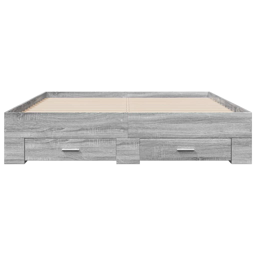 sengeramme med skuffer 150x200 cm konstrueret træ grå sonoma-eg