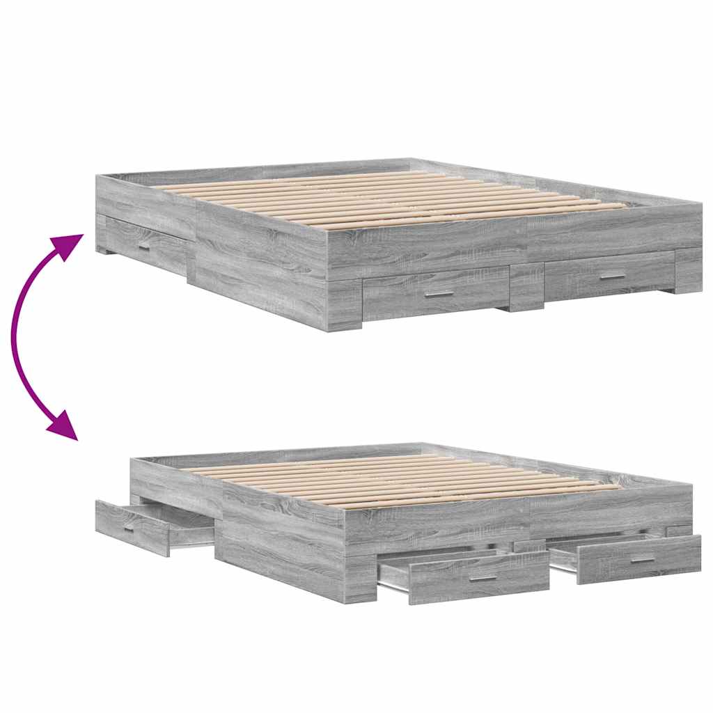 sengeramme med skuffer 150x200 cm konstrueret træ grå sonoma-eg