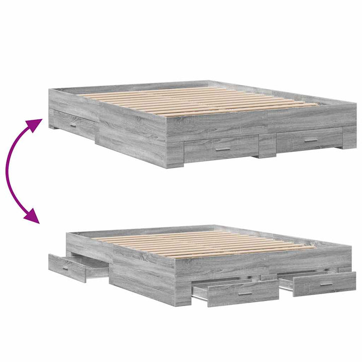 sengeramme med skuffer 150x200 cm konstrueret træ grå sonoma-eg