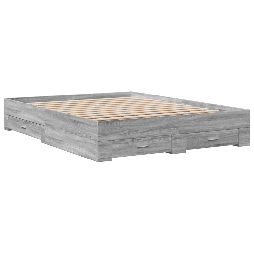 sengeramme med skuffer 140x200 cm konstrueret træ grå sonoma-eg