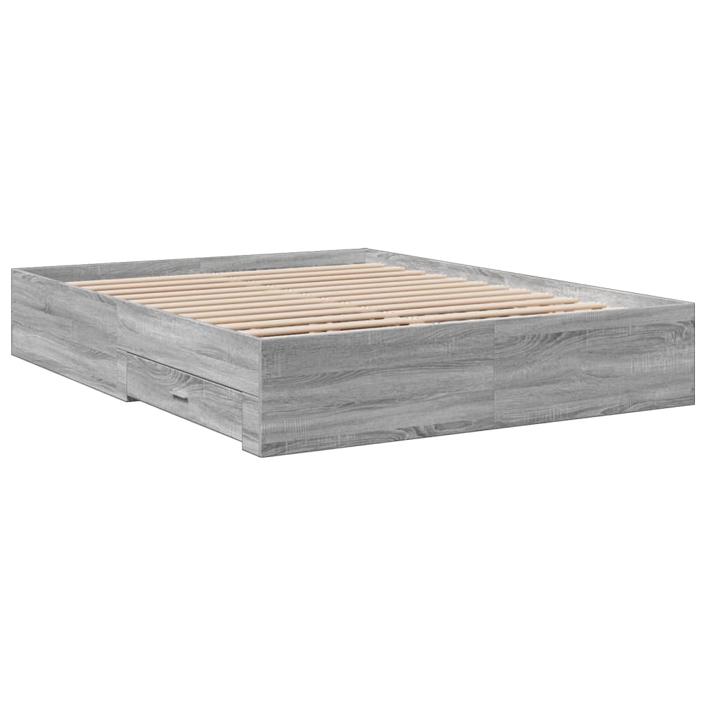 sengeramme med skuffer 140x200 cm konstrueret træ grå sonoma-eg