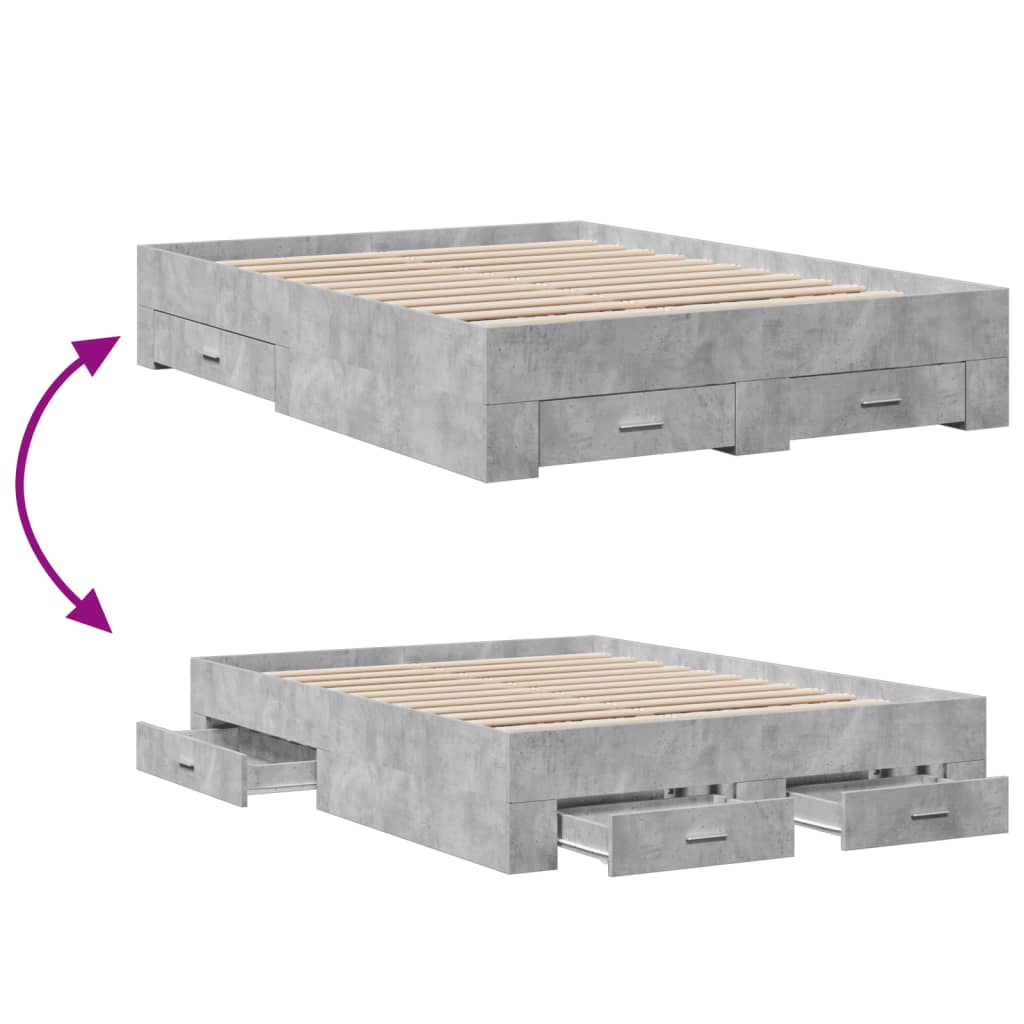 sengeramme med skuffer 120x200 cm konstrueret træ betongrå
