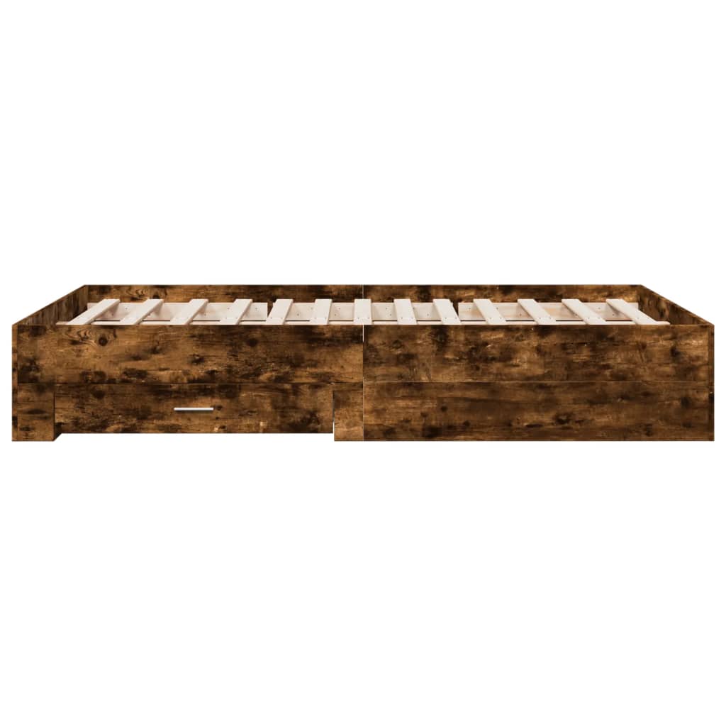sengeramme med skuffer 120x200 cm konstrueret træ røget eg