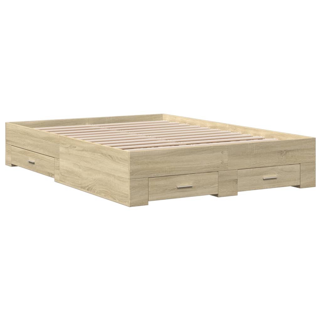 sengeramme med skuffer 140x190 cm konstrueret træ sonoma-eg