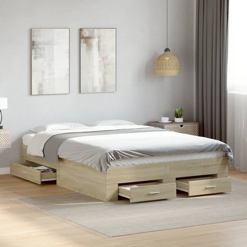 sengeramme med skuffer 140x190 cm konstrueret træ sonoma-eg