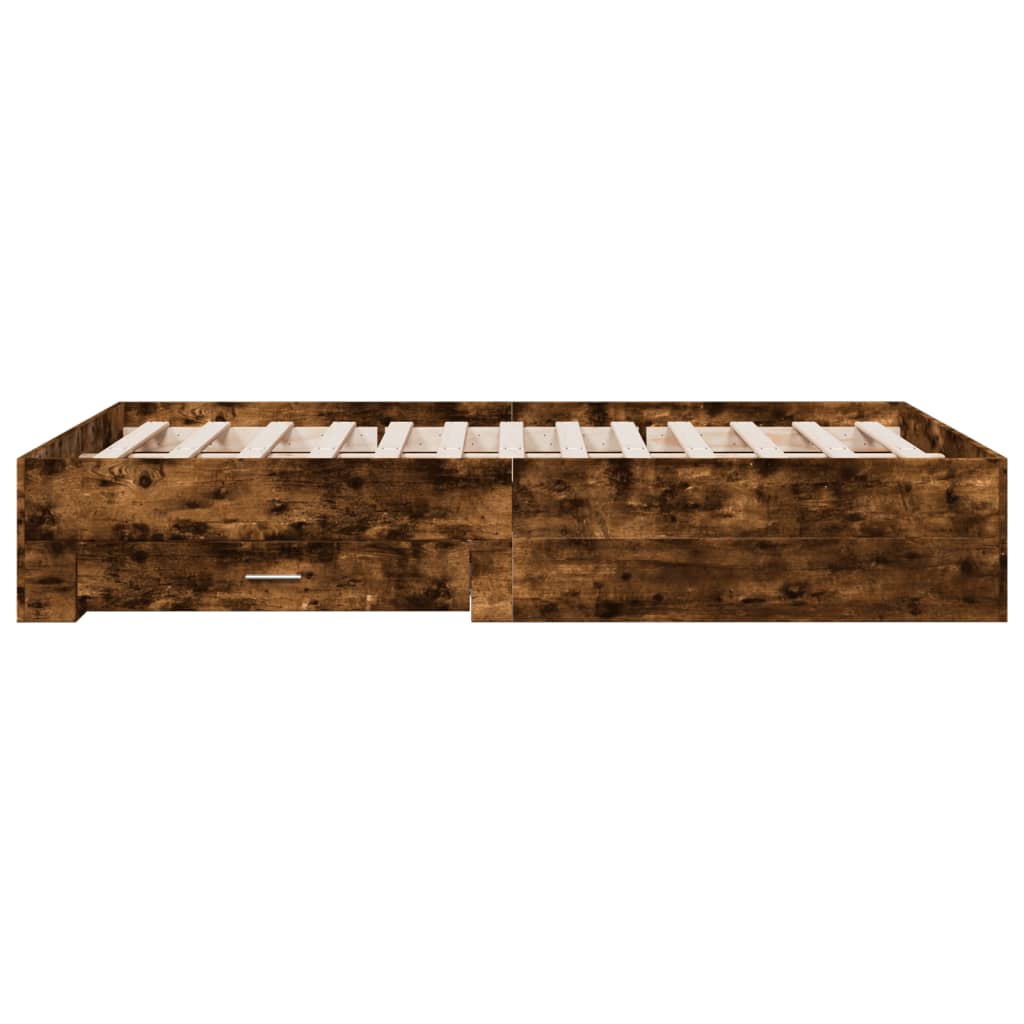 sengeramme med skuffer 140x190 cm konstrueret træ røget eg