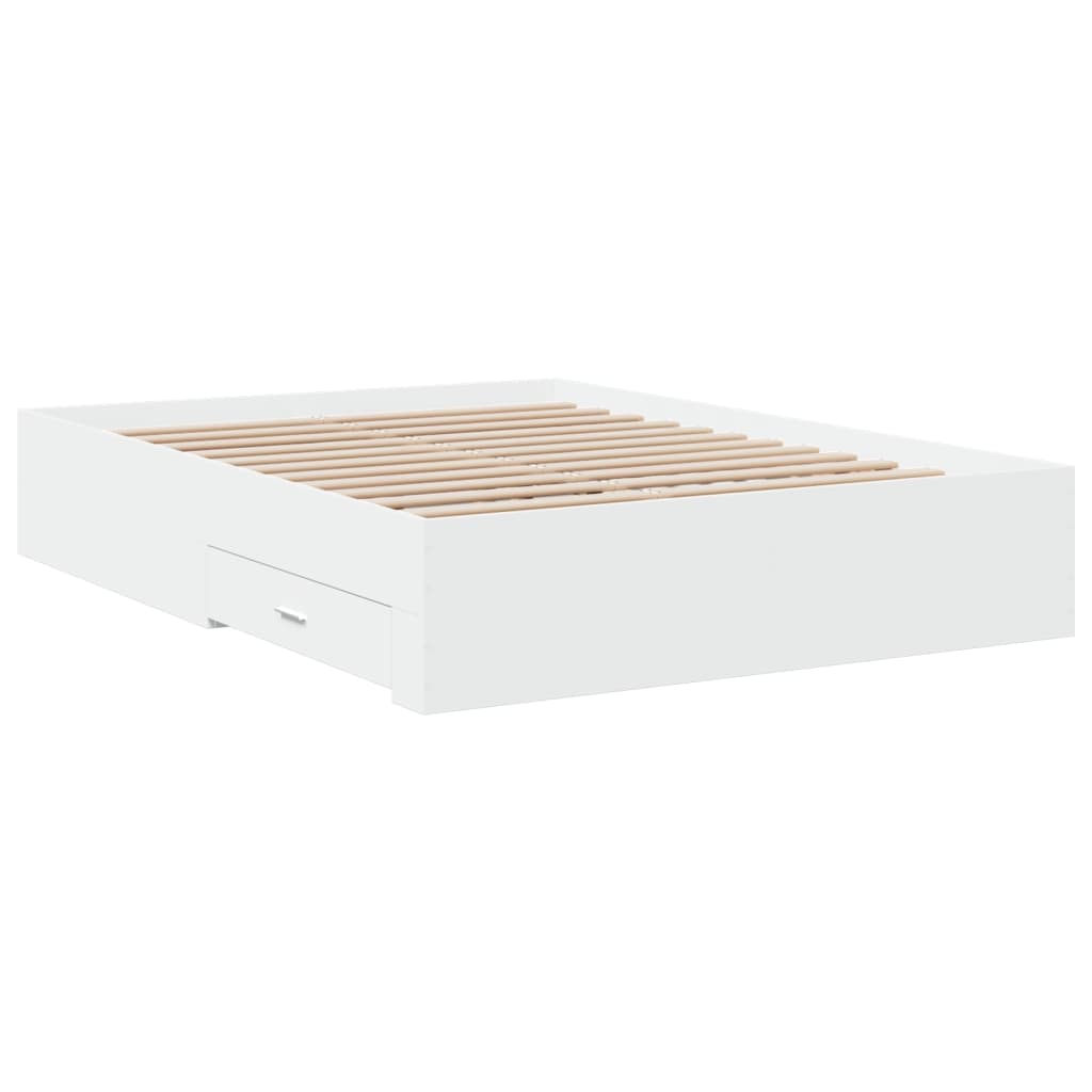 sengeramme med skuffer 135x190 cm konstrueret træ hvid højglans