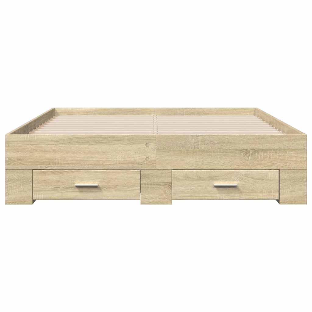 sengeramme med skuffer 135x190 cm konstrueret træ sonoma-eg
